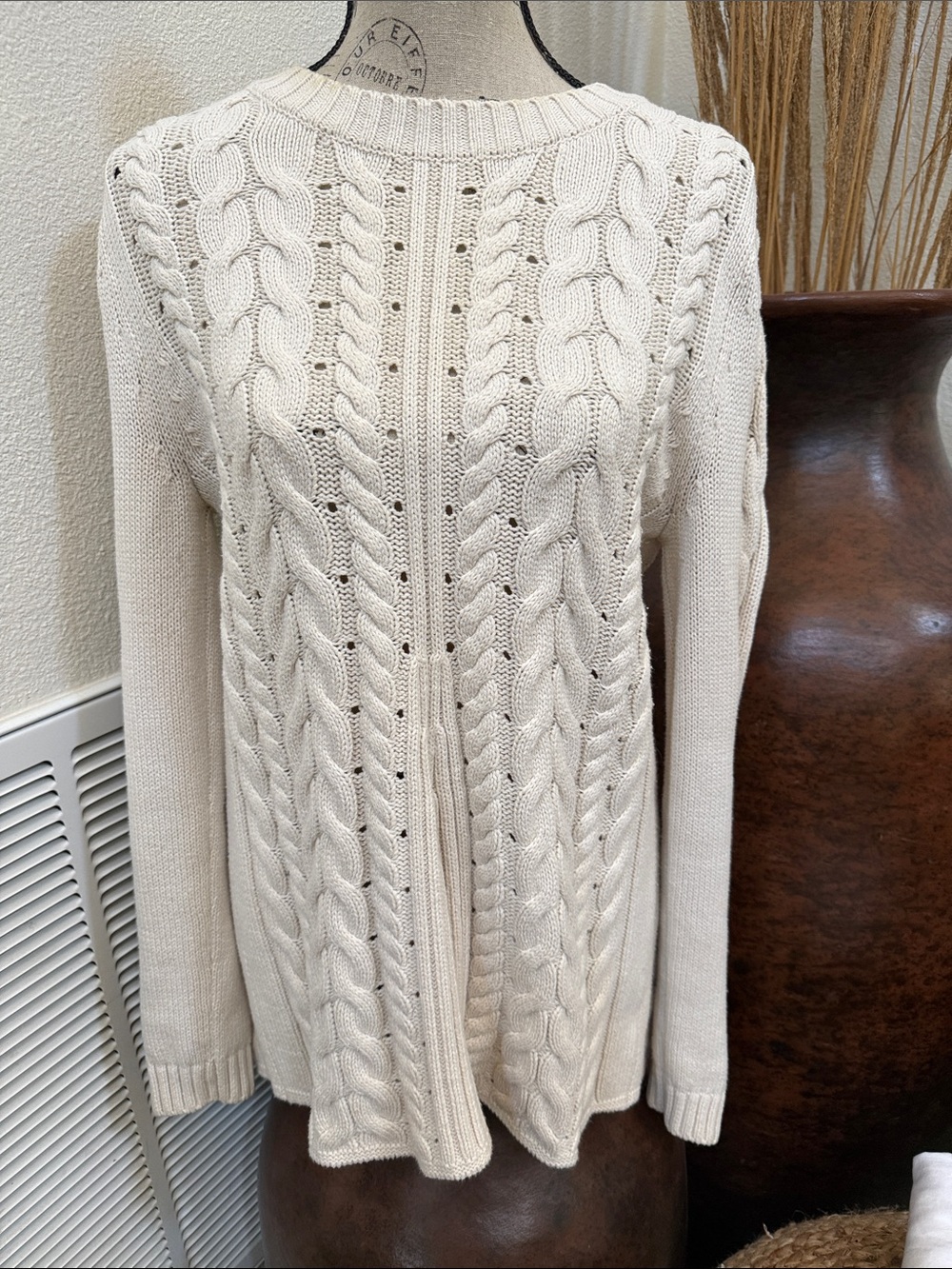 CAbi-Classic Cable-Knit Cream Women's Sweater